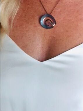 Contemporary Spiral Pendant Necklace in Dark Silver Tone